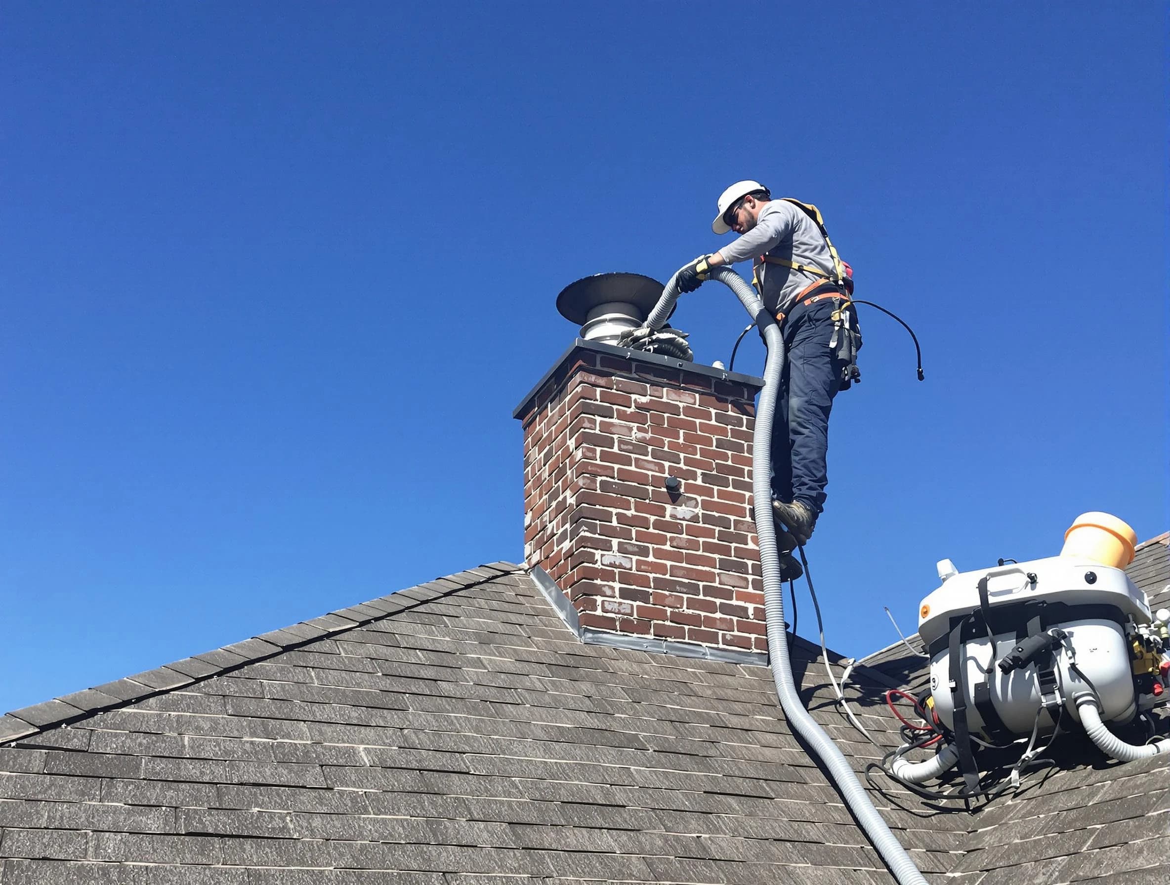 Dedicated Harrison Chimney Sweep team member cleaning a chimney in Harrison, PA