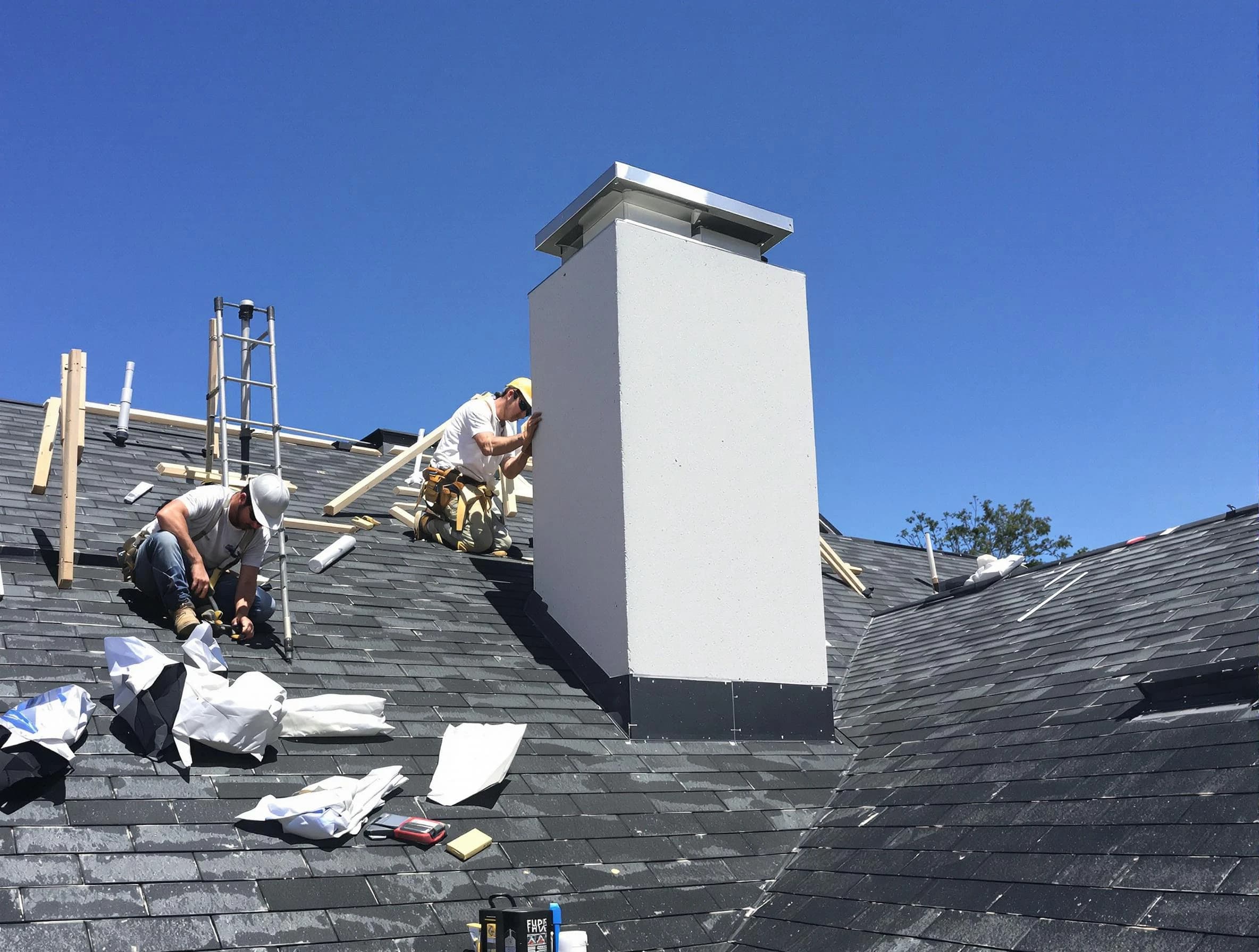 Harrison Chimney Sweep crew installing a new chimney in Harrison, PA