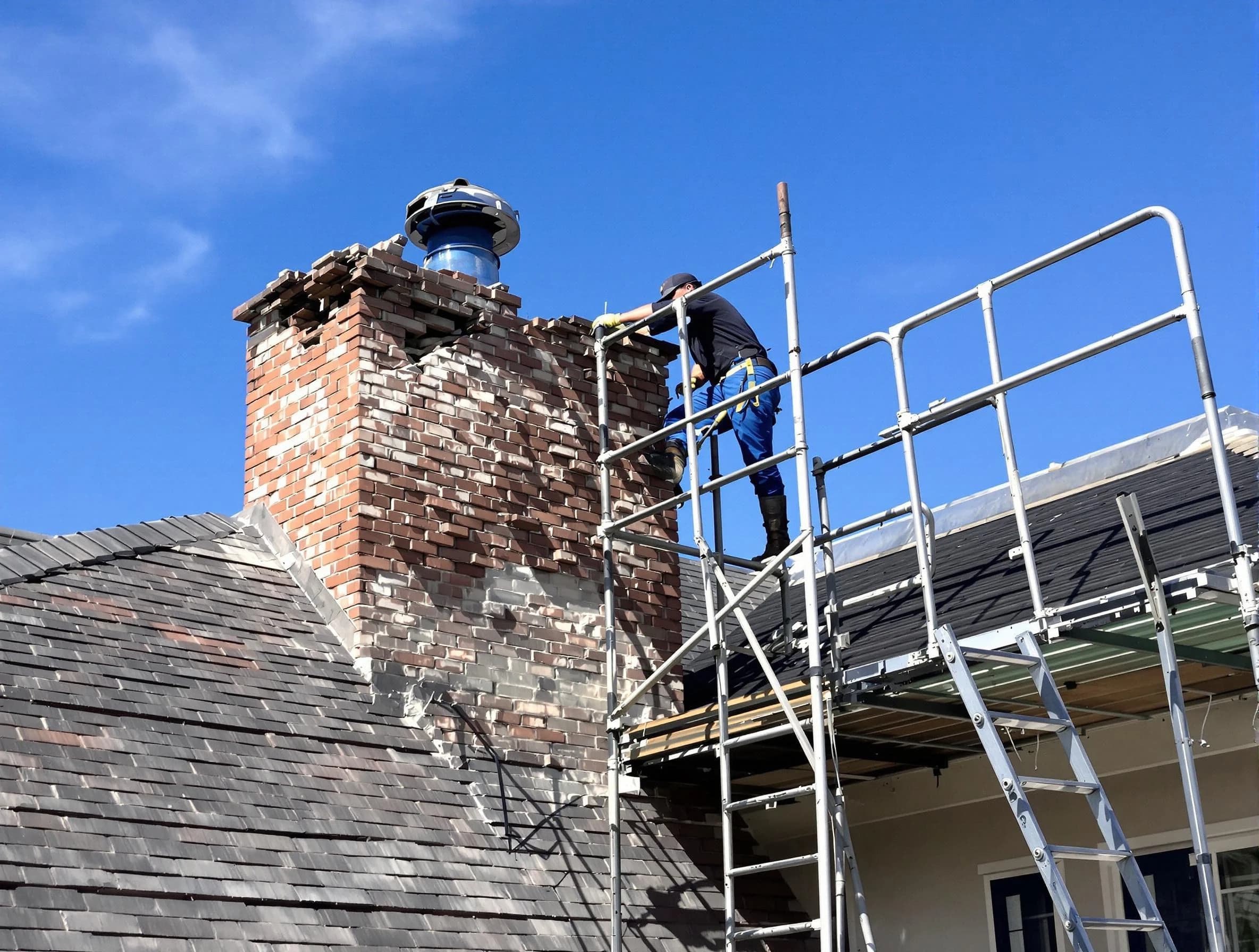 Rebuilding a chimney structure by Harrison Chimney Sweep in Harrison, PA