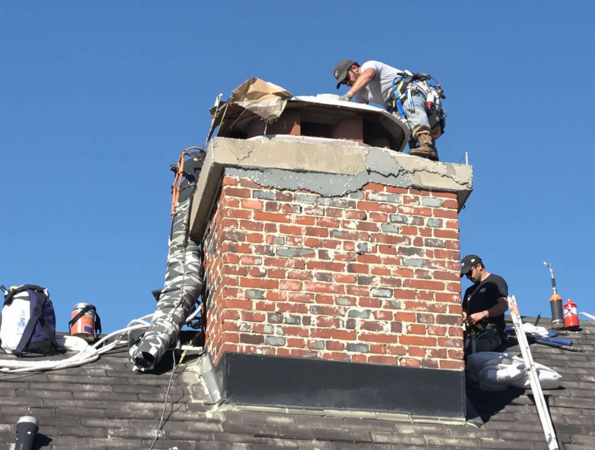 Harrison Chimney Sweep installing a custom chimney crown in Harrison, PA