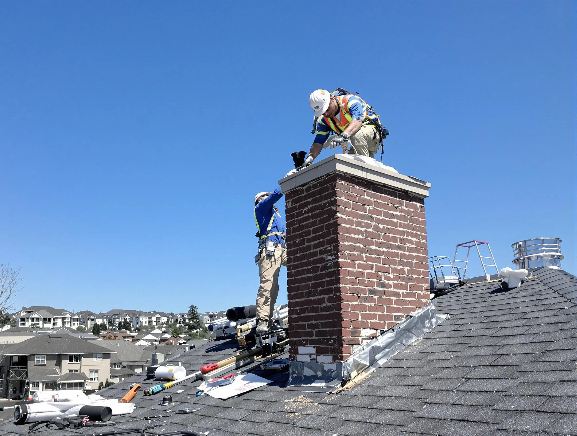 Harrison Chimney Sweep repairing a chimney crown in Harrison, PA