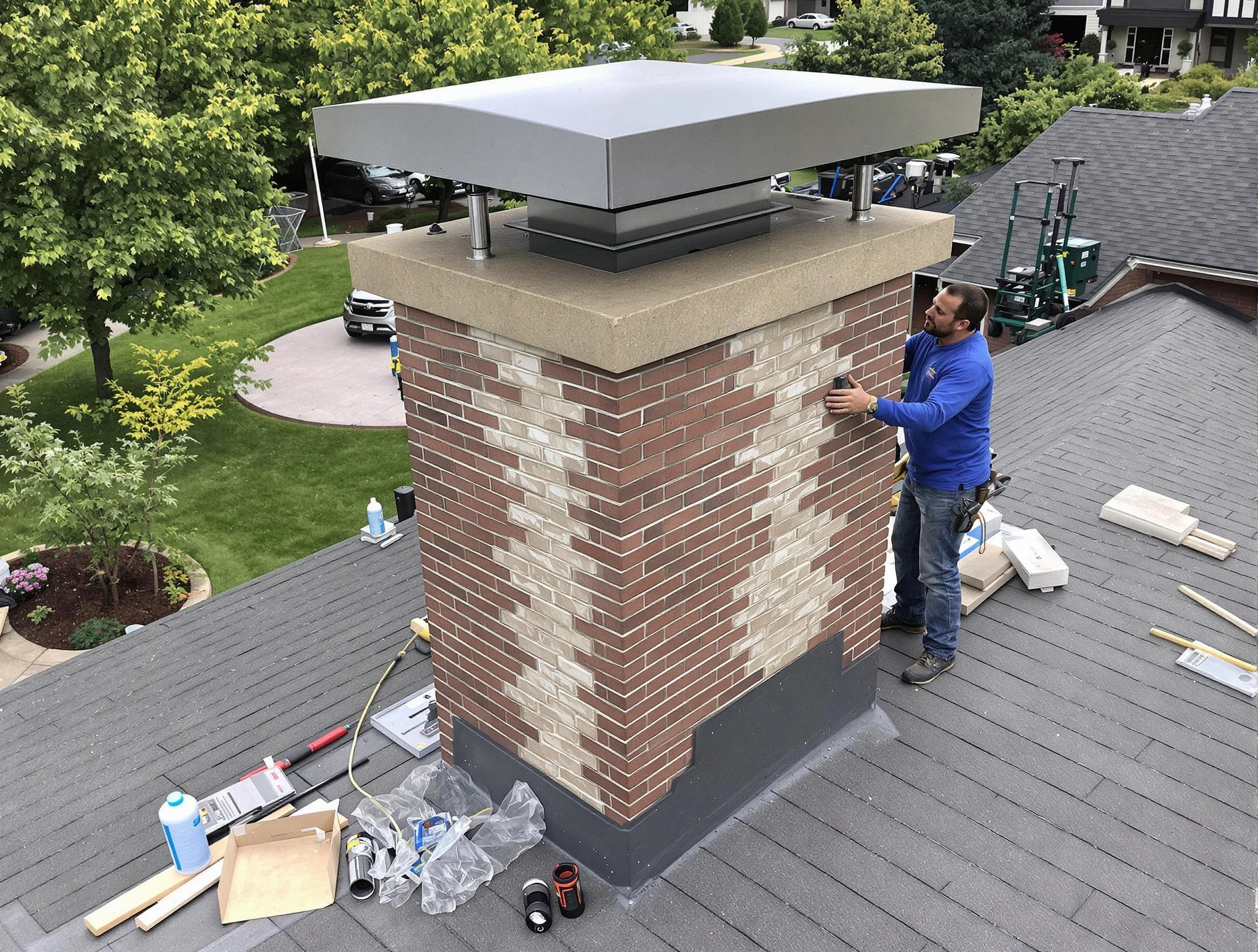 Harrison Chimney Sweep team working on a custom chimney remodel in Harrison, PA