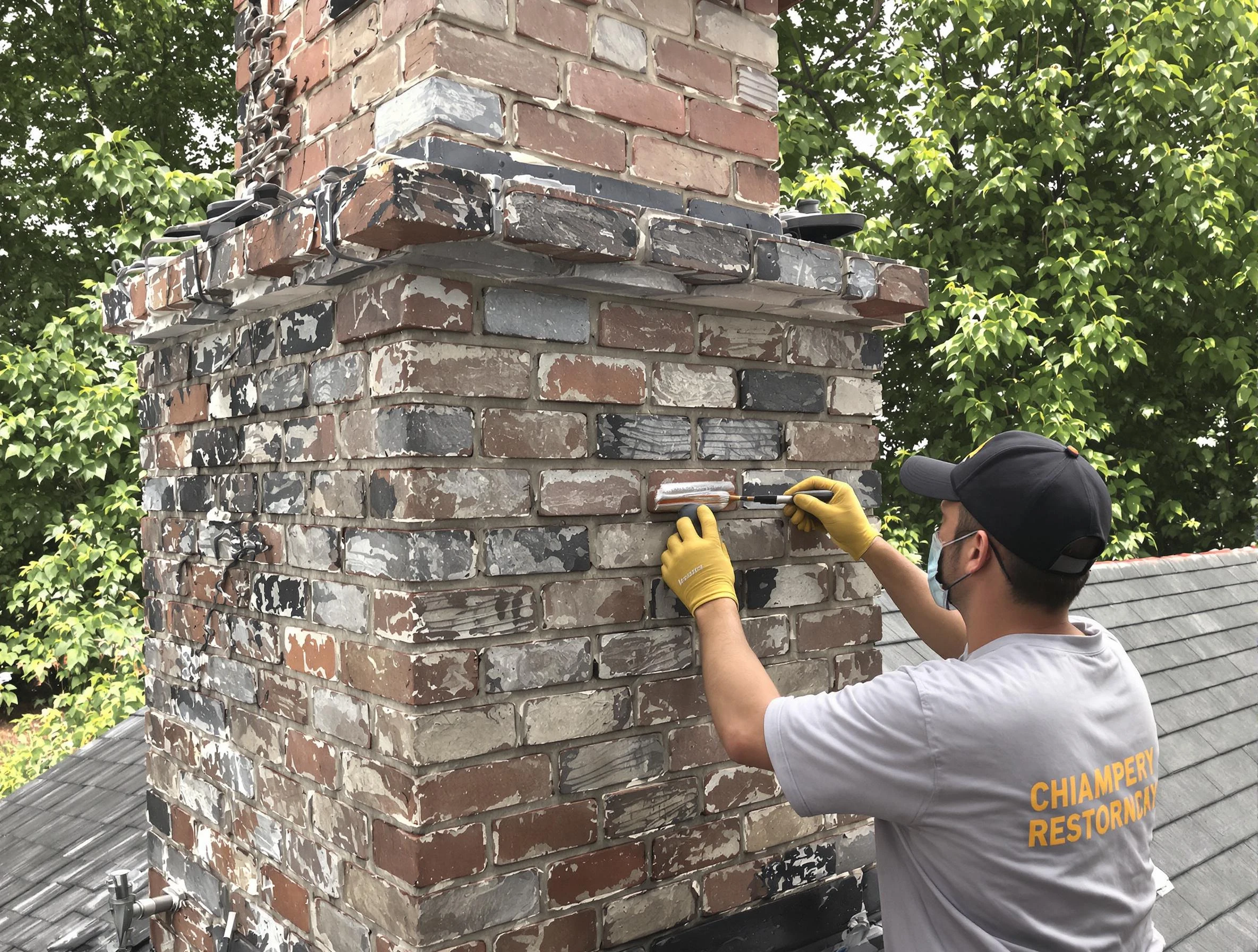 In-progress chimney restoration by Harrison Chimney Sweep in Harrison, PA