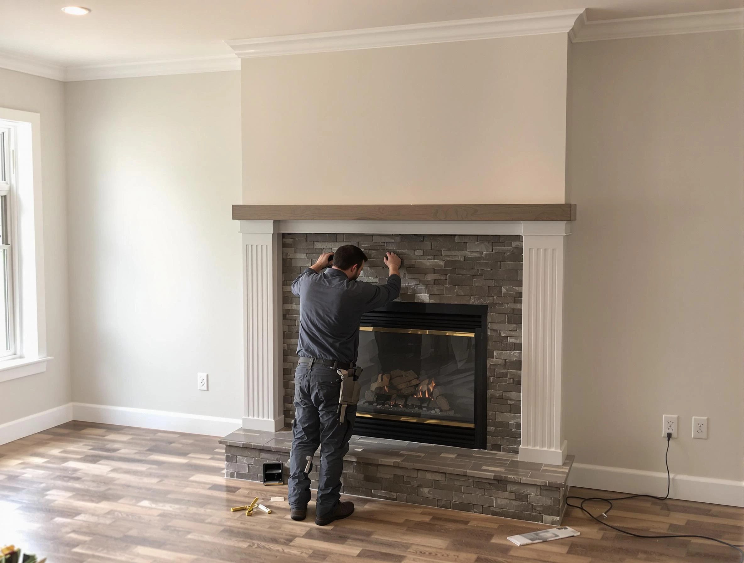 Harrison Chimney Sweep finishing a custom fireplace install in Harrison, PA